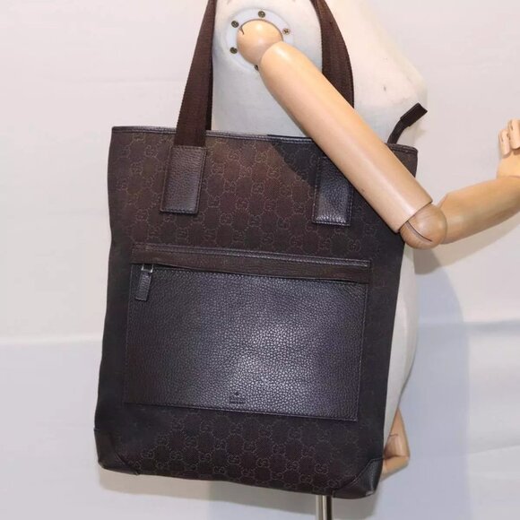 GUCCI GG Canvas Tote Bag Outlet Brown Silver 180450 Auth - Picture 1 of 16